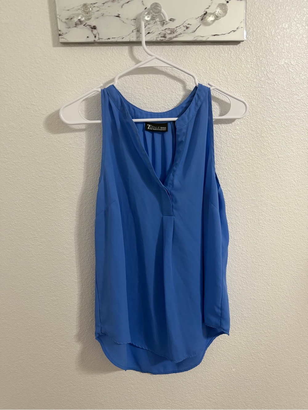 New York & Company Blue Chiffon V-Neck Camisole